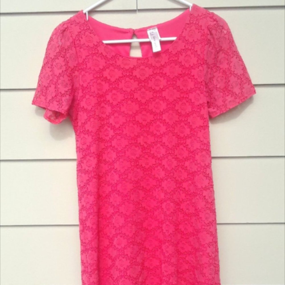 Francesca's Love Notes Pink Floral Short Sleeve Lace Dress '90s Style Size Small